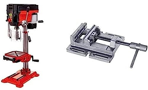 Einhell Perceuse à colonne TE-BD 750 E (750 W, Profondeur de perçage : 80 mm, Affichage LCD de la vitesse, Piètement stable, Inclinable et pivotante, Butée de profondeur réglable) + Étau