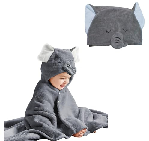 IFaryMes Toddler Bath Towel Baby Towels with Hood 27.5X55 Ultra Absorbent Soft Bathrobe Blanket Kids Shower Towel for Girls and Boys(Gray Elephant)