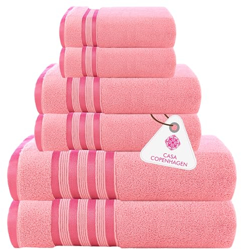 Casa Copenhagen Zero Twist, 6-teiliges Handtuchset aus 100% Baumwolle- Rosa, 600 g/m², 2Bade, 2Hand und 2Waschlappen aus ägyptischer Baumwolle, ultraweiche Luxushandtücher für Badezimmer