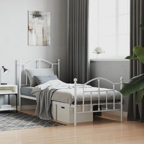 Gecheer Struttura Letto Singolo, Design Retrò in Acciaio Bianco, Con Testiera e Pediera, Giroletto in Metallo 80x200 cm, Con Doghe
