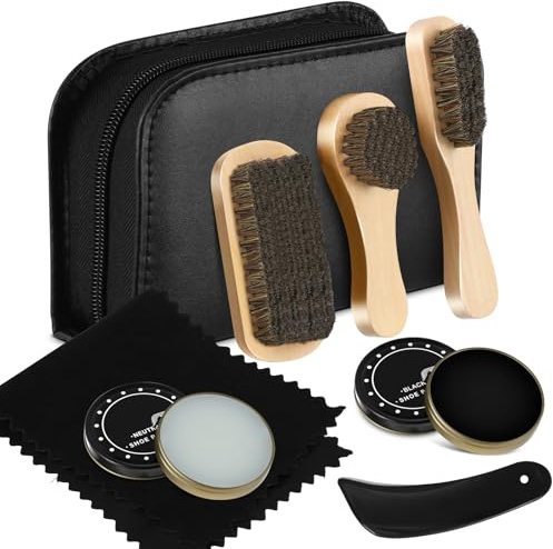 Loopeer 8 Pcs Shoe Shine Kit Leather Polish Brush Care Kit,Black
