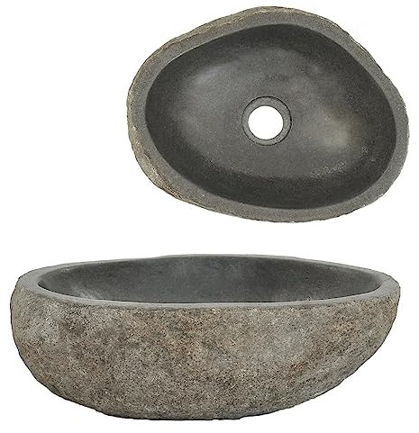 FOZICV Lavabo anthracite 37 x 30 x 12 cm - Pierre de rivière - Meuble de salle de bain moderne - Lavabo à poser - Pour salle de bain - Lavabo en pierre de rivière