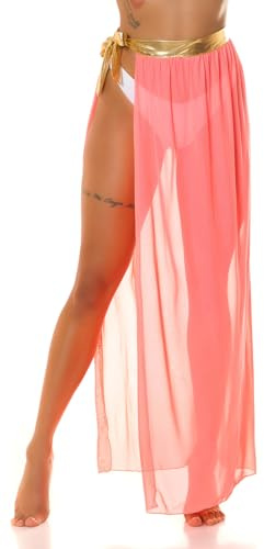 Cover-up maxikjol hög midja kjol strandkjol transparent för bindning, Neon orange, one size