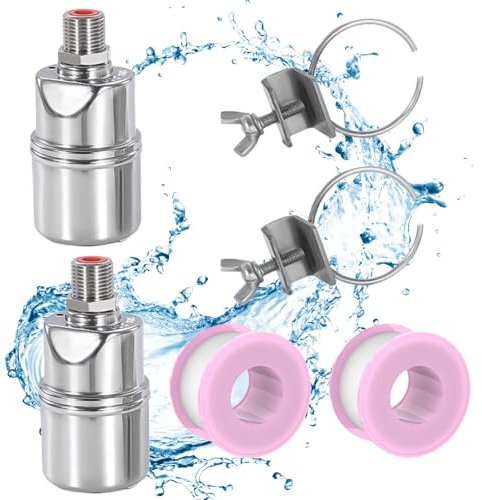 Kocusu Lot de 2 valves flottantes 3/4 pour réservoir d'eau de piscine, en acier inoxydable 304, valve de contrôle automatique du niveau d'eau avec bande d'étanchéité et clip de sécurité, vanne de