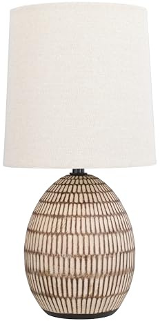 XTREME Ceramic Table Lamp, 12.75 Carved Textured Table Lamp, Modern Brown Bedside Lamp with Beige Shade, Small Nightstand Lamp for Bedroom Living Room, E26 Bulb Required