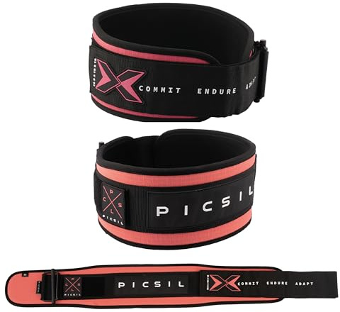 PICSIL - Cinturón Lumbar para Levantamiento Pesas | Personalizable con Parches | Soporte para Cross training y Gimnasio | Faja de Fuerza para Hombre y Mujer | Color Coral Talla L