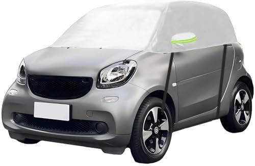Mezza Copertura per Auto Compatibile con Smart Fortwo 2006-2025, Telo Copriauto da Esterno, Telo Copertura Impermeabile Anti-UV Anti Vento Antipolvere (Bianco)