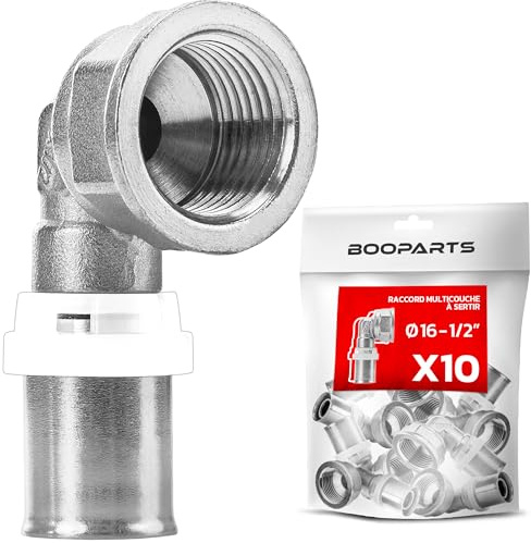 BOOPARTS – 10 st – Pressvinkel 90° med invändig gänga Ø16 mm – 1/2 (15–21 mm) | Multilager vinkelkoppling TH-profil | Professionell anslutning för PEX, PER och multilagerrör