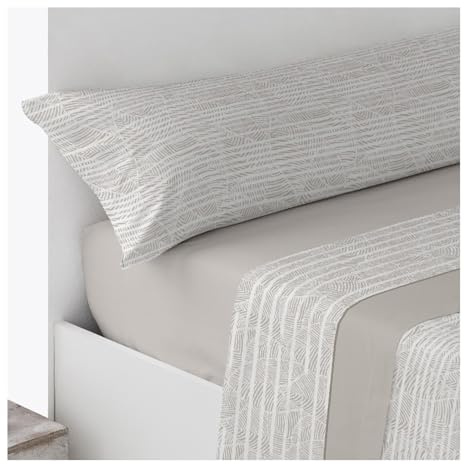 Acomoda Textil – Juego Sábanas Microfibra con Bajera Ajustable, Encimera y Funda Almohada para Cama Individual y Matrimonio. Sábanas Verano Invierno Cómodas y Transpirables. (Veiga Beige, Cama 150 cm)