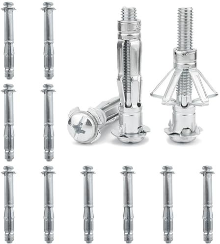 DAIRYCOF Plasterboard Fixings 10Pcs Hollow Wall Anchor M8×80mm - Heavy Duty Metal Expansion Nuts for Plasterboard, Tiles & Partitions - Fix Curtain Rails, Shelves, Light Fittings