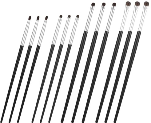 Wanmu Lot de 12 mini pinceaux de maquillage pour eyeliner, poils de poney naturels et doux, pinceau estompeur pour gel, liquide, crème anti-cernes (noir)