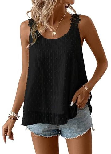 TUUHAW Debardeur Femme T-Shirts sans Manche Été Col Rond Noir XL