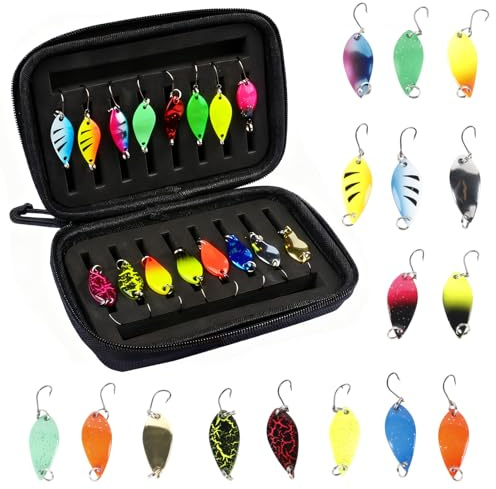 Zyiphor 16 Piezas Kit Cucharillas Pesca, Señuelos Pesca para Trucha, Lucio, Perca y Sanderos,Spinners y Cucharas Trotadoras de 2.5g, 3.5g, 5g con Ganchos- Incluye Caja Pesca