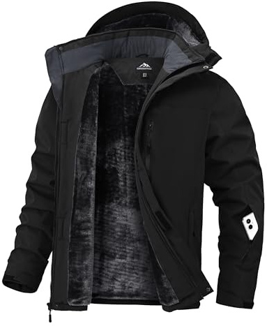 Zoofly Veste de Ski Homme Imperméable Manteau Homme Hiver Chaude Doublure en Polaire avec Capuche Amovible, Noir L