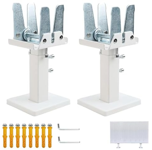 Lot de 2 supports de radiateur - Montage au sol - 14 à 21 cm - En acier réglable - Pieds de radiateur pour radiateurs à panneau - Blanc + argenté