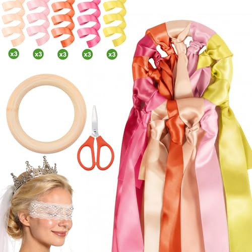 15 Rubans jeu de Ruban Mariage Jaune Orange Chair Rose Rose pâle Ruban Satin Anneau en Bois Ciseaux Orange Masque Pour Les Yeux en Dentelle Inclus Bouquet Mariée Bouquet Marriage Cadeau