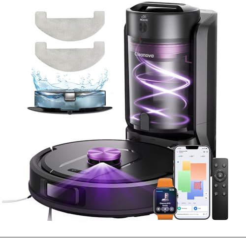 Vexilar W15 Robot aspirapolvere con funzione di pulizia, 10000Pa aspirapolvere robot con stazione di aspirazione multi-ciclone, senza sacchetto, 180 minuti, aspirapolvere 3 in 1, aspirapolvere