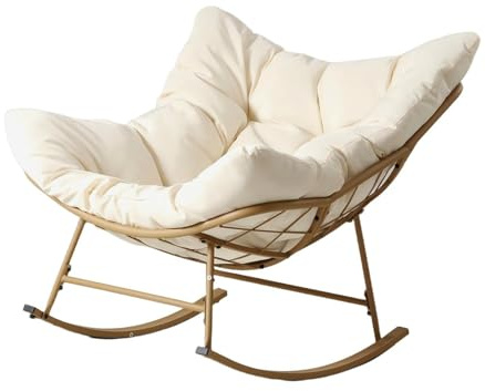 CONCEPTO FÁBRICA Sillón mecedora Quito Beige Cojín Repelente Acero
