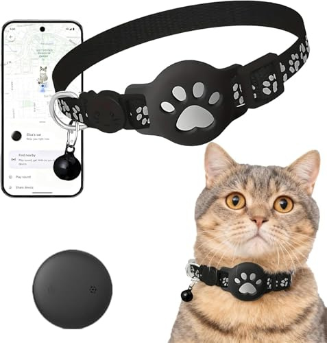Traceur GPS Chat, Collier GPS Animaux sans Carte SIM/Abonnement Mensuel, Suivi en Temps Réel Traceur Collier Traceur Chat, Compatible iOS et Android, Tracker Traceur pour Animaux éTanche IP67(Noir)