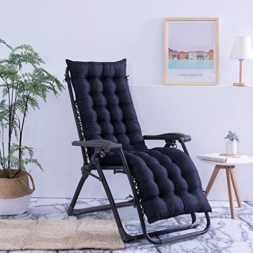 Trädgård loungestolkuddar, bärbar tjock solsängskudde med rem, utomhus avkopplingskudde för gungbänk, svart, 48 x 170 x 8 cm, bekväm och snygg