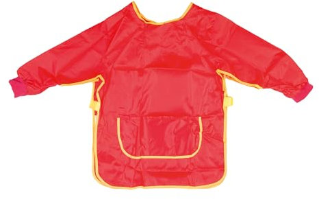 Idena - Bastelschürze für Kinder, Größe M von 7-8 Jahren, Malkittel mit in Rot langen Ärmeln, wasserabweisend, Kinderschürze mit Gummibund und Klettverschluss