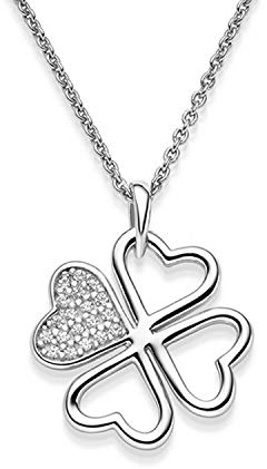 Herzkette Silber 925 ***Liebe & Glück *** Glückskette Damen Kleeblatt Anhänger Glücksbringer Zirkonia Halskette Glück Kette Blattanhänger Herzanhänger Herz Silberkette FF479