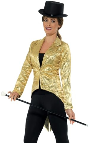 Smiffys 21229M Sequin Tailcoat Ladies Jacket , Gold, M - UK Size 12-14