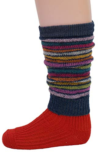 Hirsch Natur, Kleinkind Beinstulpen dick, 100% Wolle (kbT) (One Size (1-6 Jahre), (Blau geringelt)