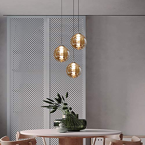 CBJKTX Suspension en verre à 3 lampes pour salle à manger, cuisine, salon, chambre et couloir Hauteur réglable Ambré