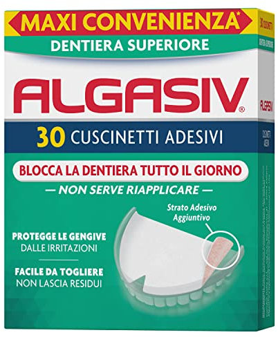 Algasiv Cuscinetti Adesivi Per Dentiera Superiore, Dura Tutto Il Giorno, Tenuta 20 Volte Più Forte, 30 Pezzi