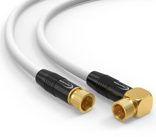 RedStar24 2m SAT Antennenkabel Satellitenkabel Digital HDTV 135dB 2X F-Stecker 1x 90° gewinkelt VERGOLDET Koaxialkabel Ultra HD 4K 3D UHD Koaxial Satelliten Router Modem Kabel (2m, Weiß)