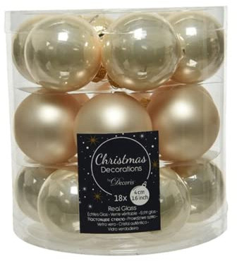 Decoris Weihnachtskugeln Glas 4cm x 18 Stück kleine Christbaumkugeln Perle