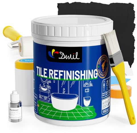 DWIL Tub Paint, Tub and Tile Refinishing Kit with Tools, Bathtub Paint Water Based &Low Odor, Easy to Use for Sink Bathroom Shower, Black 35oz/50-55sq.ft