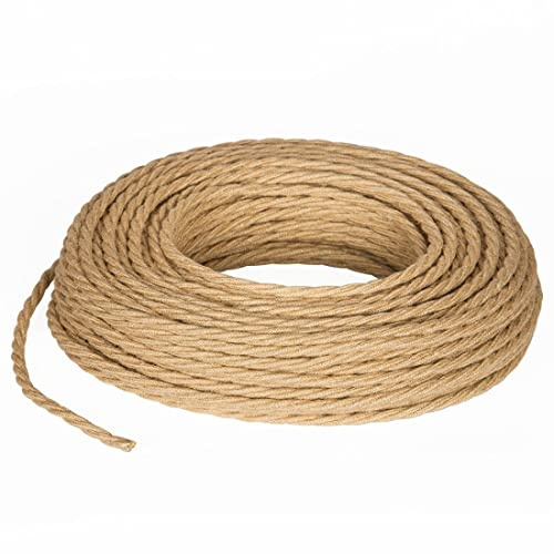 Cable eléctrico trenzado/trenzado revestido de tela. Color Juta. Sección 3 x 2,50 (5 Metri)