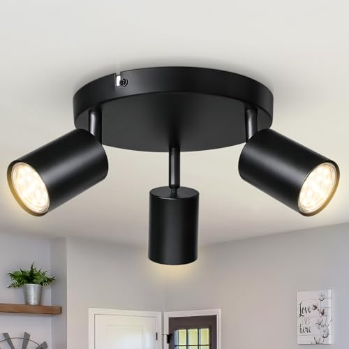 Smanu 3 Way Spotlight Ceiling Lights, Modern Kitchen Ceiling Light Fittings Black, Industrial Ceiling Spots Wall Lights, Adjustable GU10 Spotlights for Bedroom Living Room Hallway,Bulbs Not Included
