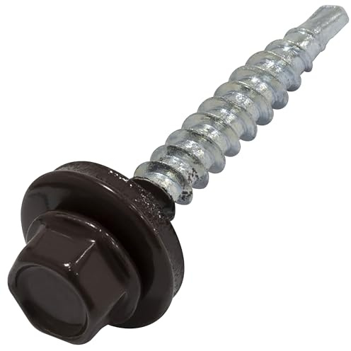 AERZETIX - C73121 60 st metall-trä självborrande skruvar Ø4,8 x 35 mm + EPDM-tätningsbricka - RAL 8017 - DIN 7504K - 8 mm huvudavtryck sexkantig - kolstål