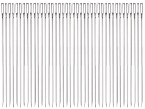QUARKZMAN 40 Aiguilles à Coudre à Gros Chas de 10 Cm en Acier Inoxydable pour la Broderie et la Couture à la Main, Faciles à Enfiler, Résistantes et Durables.