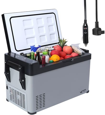 Kompressor kühlbox 38L auto elektrische kühlbox 12V 240V tragbare Camping Kühlschrank mit Griff Temperaturkontrolle -22℃-20℃ Mini Kühlschrank für Auto Lkw Boot Reisemobil Musikfestivals Picknicks Grau