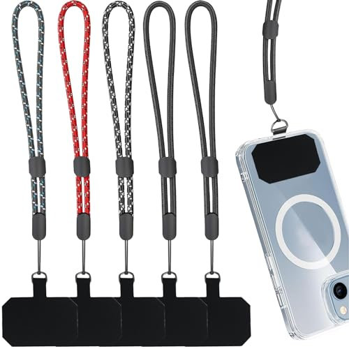 Mezrkuwr 5 Stück Handschlaufe mit 5 Stück Halteband Patch, Verstellbare Kurze Handhandschlaufe Lanyard Handgelenkschlaufe Universalschlaufe Handy handschlaufe
