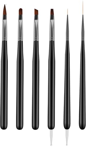 Pinceles para decoración de uñas, 6 piezas de herramientas para pintar uñas con pincel delineador fino (Negro)