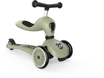Scoot & Ride Highwaykick 1 Scooter mit Sitz 2in1 Kickboard mit Sitz höhenverstellbarer Sitz und Lenker (Olive)