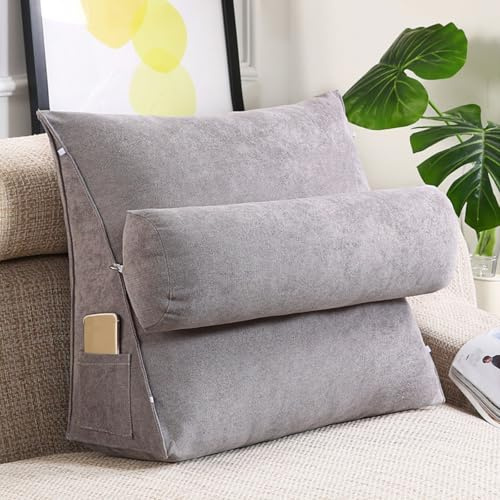 GYCS Triangle Wedge Pillow with Neck Support,Cuddle Cushion,Back Pillow,Flex Back Support Adjustable Back Wedge Cushion Sofa Bed Office Chair Rest Reading Pillow,smoky gray,45 * 45 * 20cm