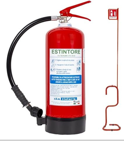 Estintore a Schiuma Idrico, 6 Litri, con Piantana e Cartello Segnaletico, Rosso