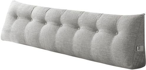Keilkissen, dreieckig, Nackenrolle, großes Rückenkissen, Baumwolle und Leinen, Leseständer für Bett, Lesekissen, abnehmbar (hellgrau - 200 x 50 x 20 cm – Baumwolle und Leinen)