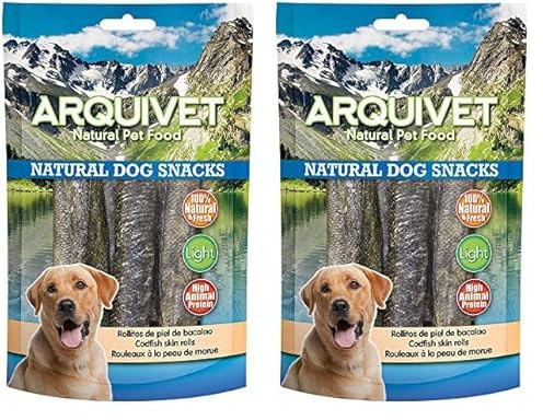 ARQUIVET Involtini di pelle di merluzzo - 70 gr - Snack 100% naturali per cani - prelibatezze per cani - Prodotto leggero - Molto ricco di sostanze nutritive (Confezione da 2)