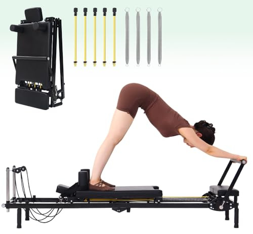 Fairgom Foldable Pilates Reformer Machine, Dual Resistance with Springs and Cords, Pilates Equipment for Home and Gym Use, Suitable for Advanced and Beginners Users, Up to 400 lbs Capacity