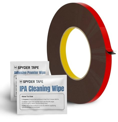 5952 Heavy Duty Double Sided Foam Tape - Industrial Strength Mounting Tape for Metal, Plastic & Painted Surfaces - High Bond Waterproof Acrylic Adhesive 10mm x 10m with IPA & Adhesion Promoter Wipes