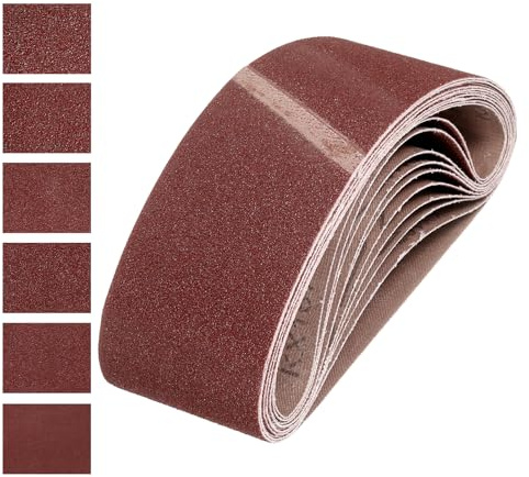 QUARKZMAN Slipdäcksset, 76 mm x 457 mm, 18 stycken slipband 60/80/120/150/240/400 korn, aluminiumoxid, för träbearbetning, metallpolering, knivslip