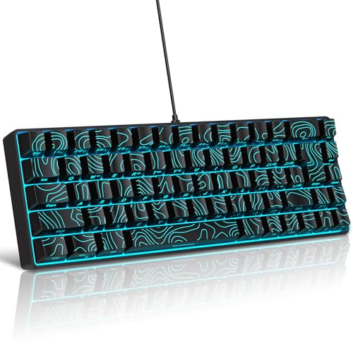 Snpurdiri Tastiera da gioco al 60% cablata, illuminazione LED RGB, retroilluminazione blu, mini tastiera ergonomica, compatta, tastiera da ufficio per PC (gradiente 68 nero)