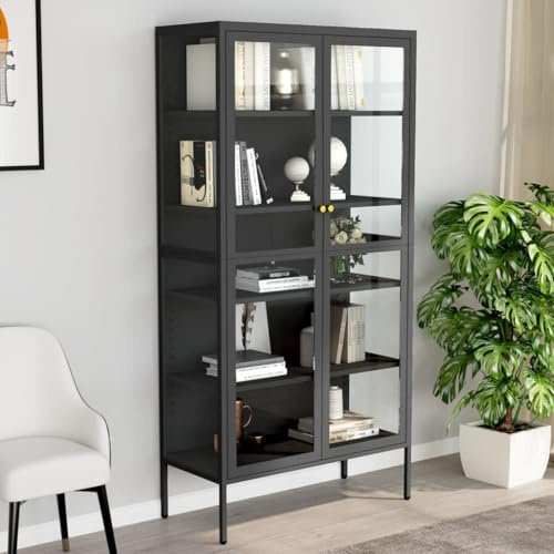 Frdhee Armario de jardín para oficina, vitrina antracita, 90 x 40 x 180 cm, acero y vidrio templado, montaje rápido, robusto